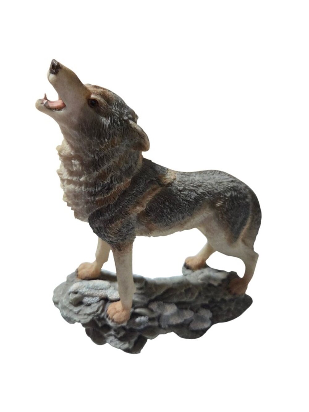 Howling Wolf Figurine Rock Base Hand Painted Resin Sculpture Rustic Decor